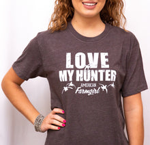 Load image into Gallery viewer, Love My Hunter short sleeve shirt with flying ducks by American Farmgirl