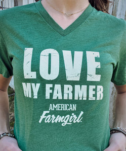 Love My Farmer V-neck in grass green by American Farmgirl