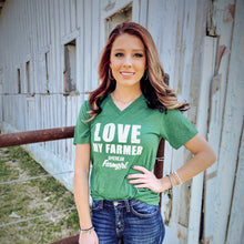 Load image into Gallery viewer, Love My Farmer V-neck in grass green by American Farmgirl
