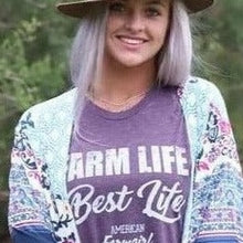 Load image into Gallery viewer, Farm Life Best Life tee in vintage purple by American Farmgirl